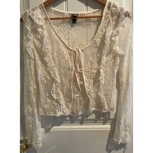 Lace Sheer Women’s Cardigan Top Y2K XS Front Tie Cottage Core Coquette Fairy